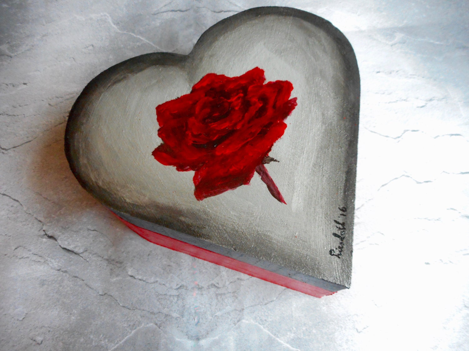 Memories Keepsake Jewelry Gift Box Wood Hand Painted Gray Red Etsy