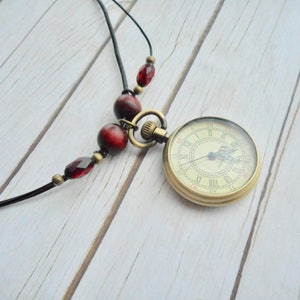 Pocket watch leather necklace brown Steampunk Victorian ladies jewelry vintage look handmade jewelery antique bronze jewel trending items image 2