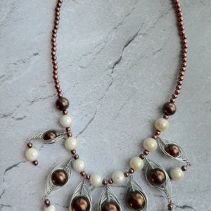 Brown beaded necklace statement jewelry with off white miracle beads handmade jewelry unique gifts women jewelry ladies fashion jewelry image 2