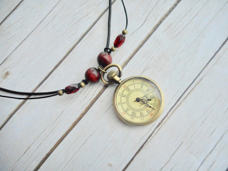 Pocket watch leather necklace brown Steampunk Victorian ladies jewelry vintage look handmade jewelery antique bronze jewel trending items image 4