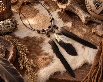 Handmade Harris Hawk Feather Necklace – Native Inspired Jewelry with Genuine Wing Feathers