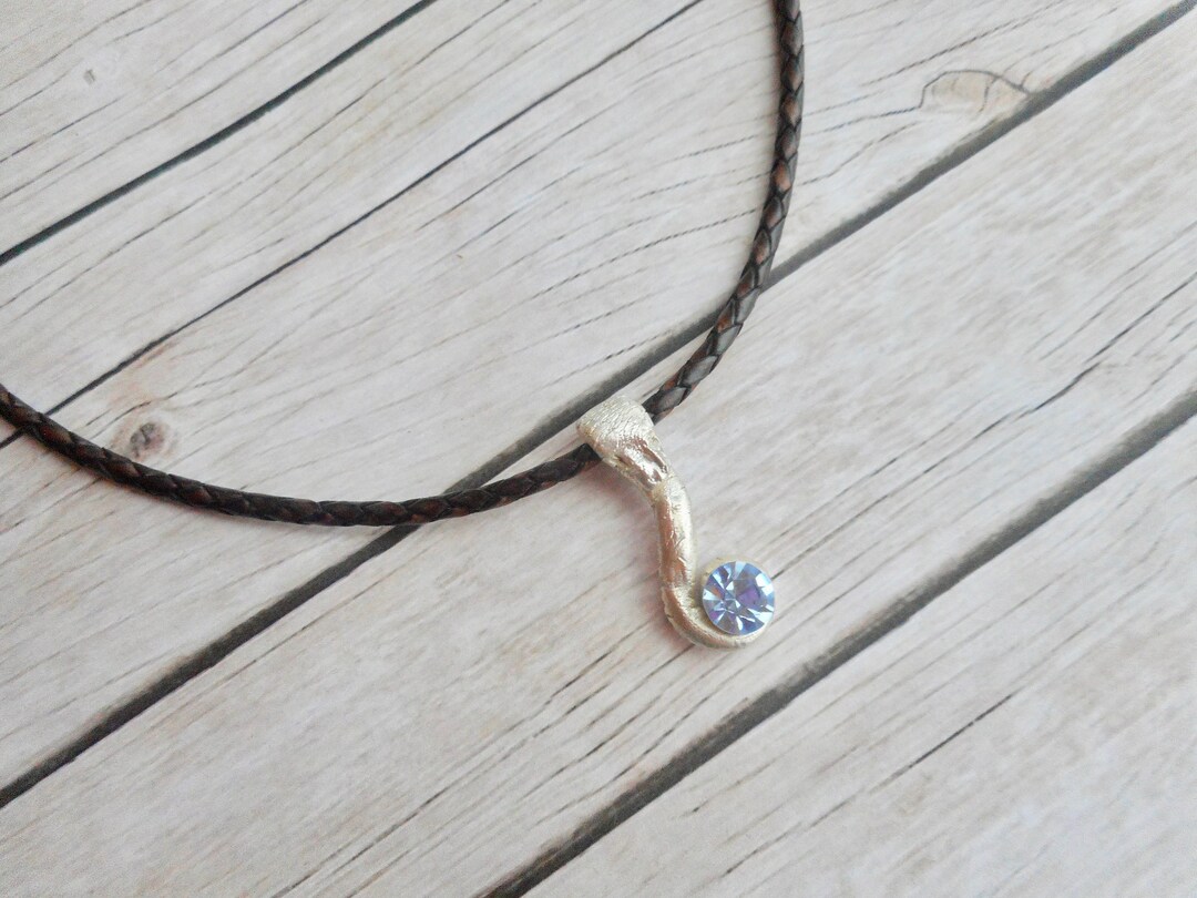 Echt zilveren slang hanger lederen choker halsketting hemels blauwe