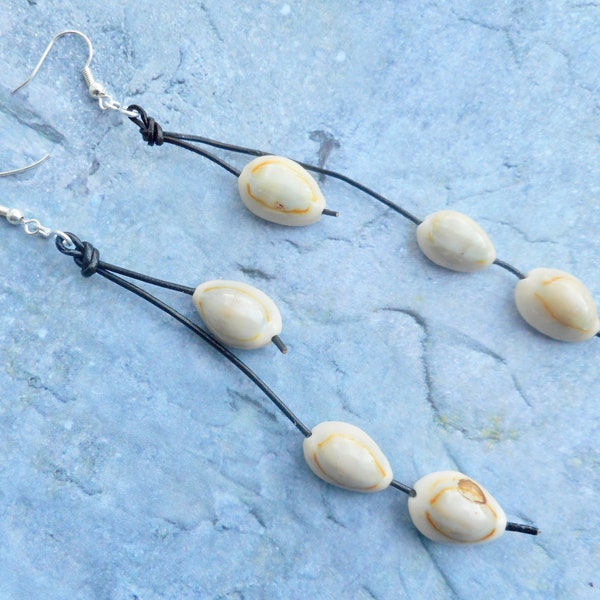 Kauri shells earrings handmade boho fashion style ornament ladies beach jewelery unique gifts for her leather straps jewelry bohemian style