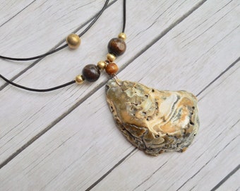 Genuine real oyster shell Boho brown leather necklace bohemian style fashion jewelry handmade jewelery for women ladies jewelry unique gifts