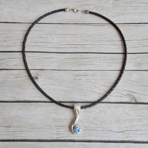Sterling silver snake pendant leather choker necklace Sky blue image 4