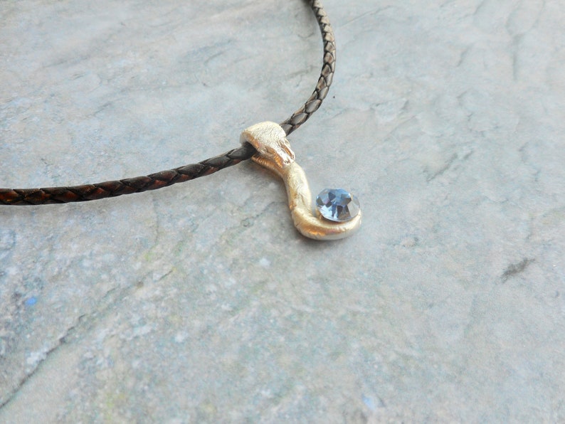 Sterling silver snake pendant leather choker necklace Sky blue image 9