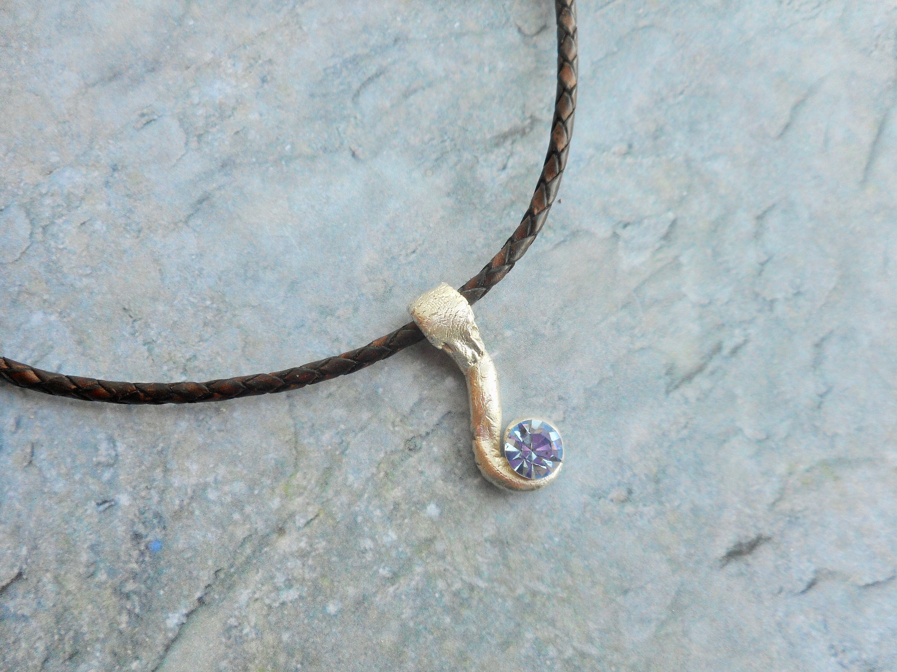 Echt zilveren slang hanger lederen choker halsketting hemels blauwe