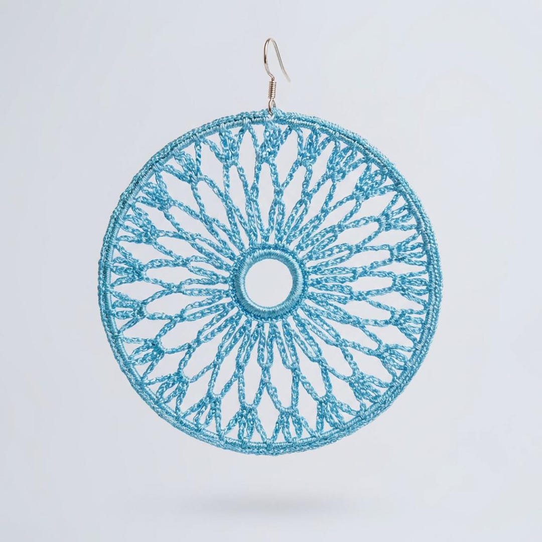Blue Crochet Lace Disc Earrings – Lightweight Boho Statement Jewelry - Etsy