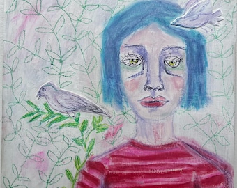 Garden Portrait.  Original Mixed Media Painting