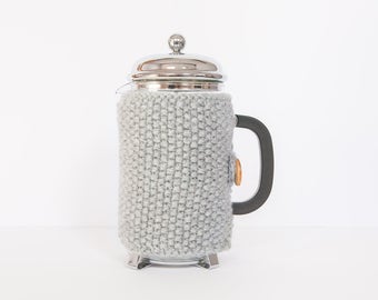 Grey knit coffee cosy - Cafetiere cosy - Coffee jug warmer - French press cover - Coffee press cosy - Coffee pot cosy - Coffee lover gift