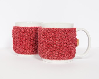 2 cos de taza de punto, taza acogedora, taza acogedora, café acogedor en rojo. Taza de café acogedor / manga de café como un regalo de café!