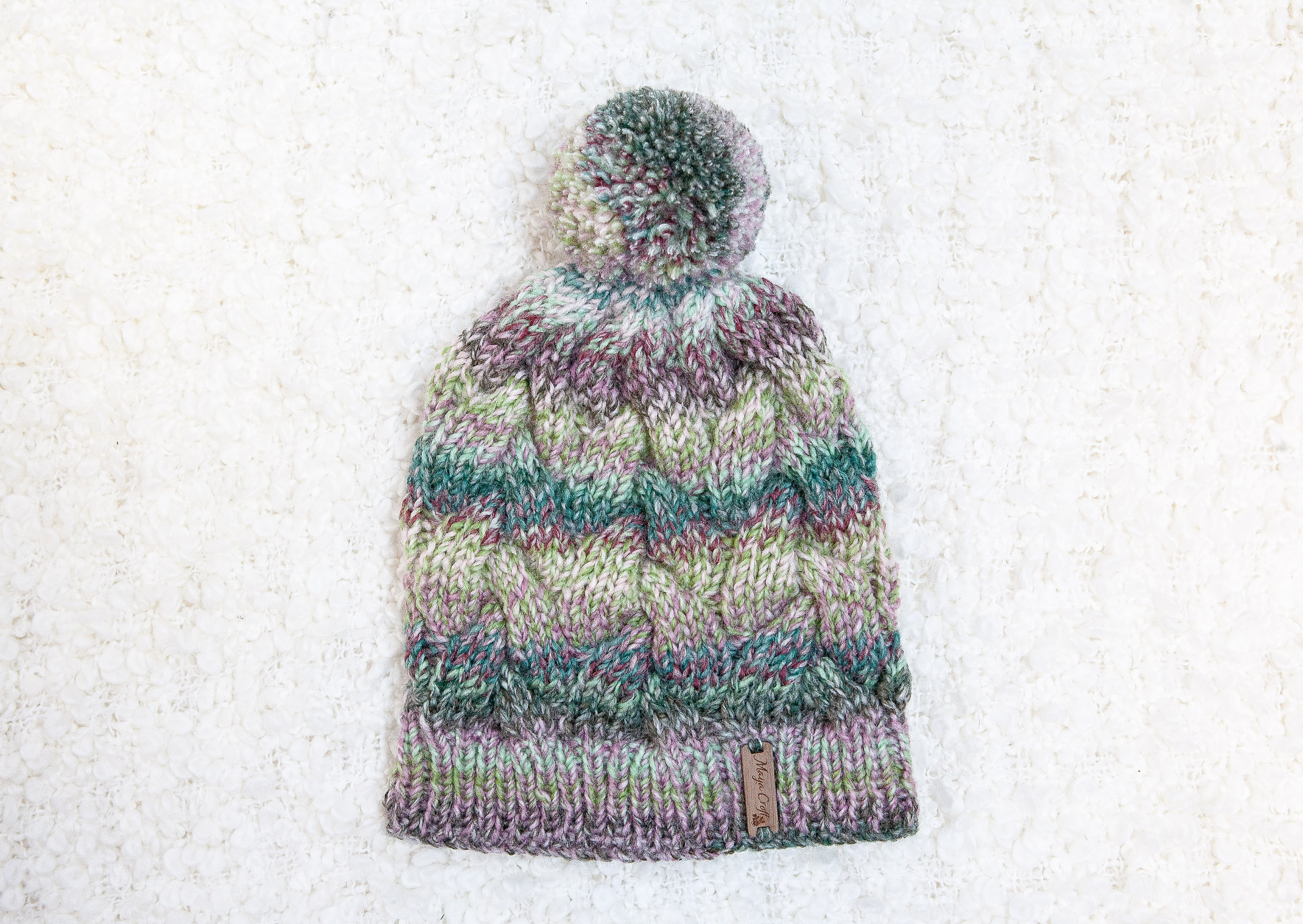 Women’s Green Winter Ribbed Beanie Hat Chunky Cable Knit Pompom Warm Snow Bunny Pom Hat | Mint – Pigment main image 2