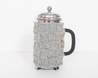 Grey knit coffee cosy - Cafetiere cosy - Coffee jug warmer - French press cover - Coffee press cosy - Coffee pot cosy - Coffee lover gift