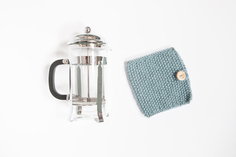 Blue knit coffee cosy Cafetiere cosy Coffee jug warmer French press cover Coffee press cosy Coffee pot cosy Coffee lover gift image 3