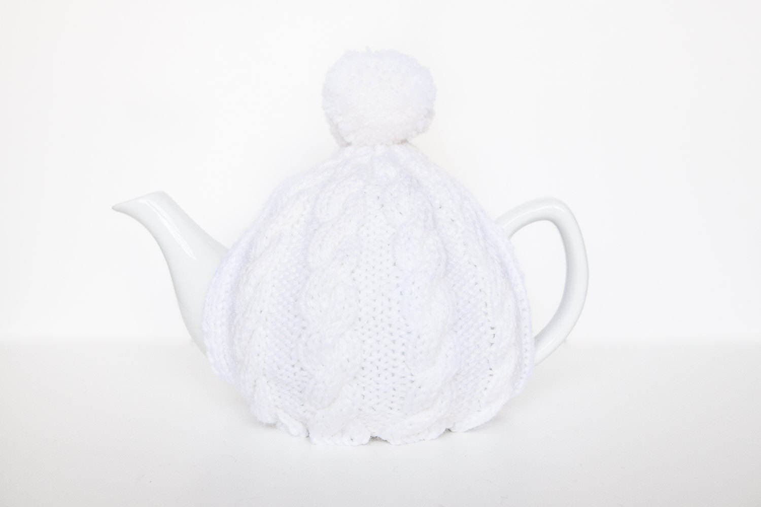 Tricotés à La Main Blanc Couvre-Théière - Pom Pom Laine Tea Cosy Housse de Théière & Cache-Cosy Tric