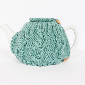 Teal hand knit tea cosy - Teapot cosy - Wool tea cosy - Teapot cover & warmer - Vintage tea cosy - Retro tea cosy - Tea lover&#39;s gift