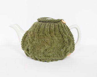 Green hand knit tea cosy - Teapot cosy - Wool tea cosy - Teapot cover & warmer - Vintage tea cosy - Retro tea cosy - Tea lover's gift