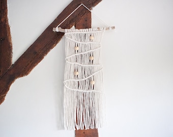 Medium Macrame Knotted Wall Hanging with Wooden Beads. Boho Wall Decor