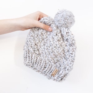 Thick Chunky Light Grey Bobble Hat. Pom Pom Hat. Hand Knitted Wool Blend Beanie. Perfect winter accessory!