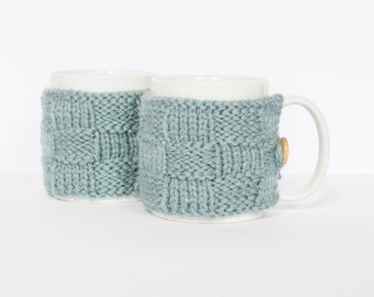 2x Knitted mug cosies, cup cosy, mug cosy, coffee cosy in blue. Coffee mug cosy / coffee sleeve as a coffee gift!