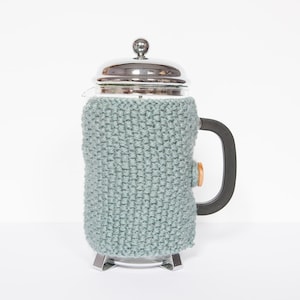 Blue knit coffee cosy Cafetiere cosy Coffee jug warmer French press cover Coffee press cosy Coffee pot cosy Coffee lover gift image 1