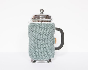 Blue knit coffee cosy - Cafetiere cosy - Coffee jug warmer - French press cover - Coffee press cosy - Coffee pot cosy - Coffee lover gift