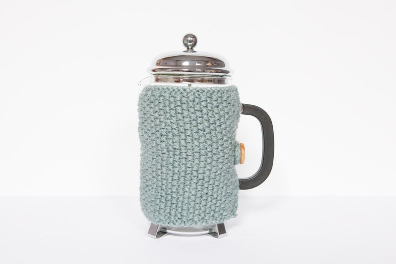 Blue knit coffee cosy Cafetiere cosy Coffee jug warmer French press cover Coffee press cosy Coffee pot cosy Coffee lover gift image 1