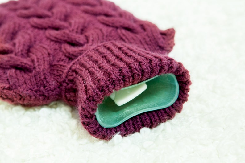 Hand Knitted Hot Water Bottle Cover / Cozy in Plum. Rustic Etsy