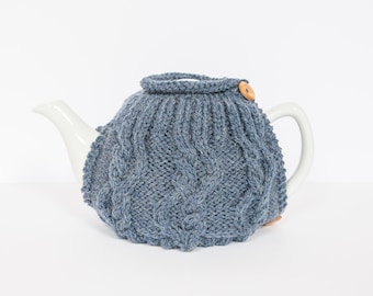 Denim Blue hand knit tea cosy - Teapot cosy - Wool tea cosy - Teapot cover & warmer - Vintage tea cosy - Retro tea cosy - Tea lover's gift