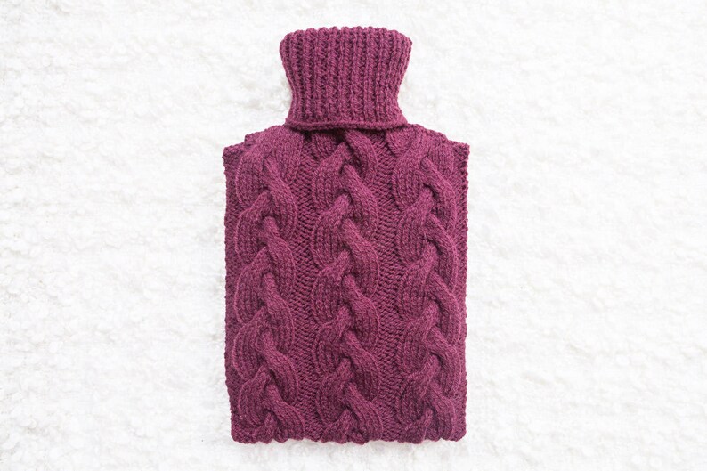 Hand Knitted Hot Water Bottle Cover / Cozy in Plum. Rustic Etsy