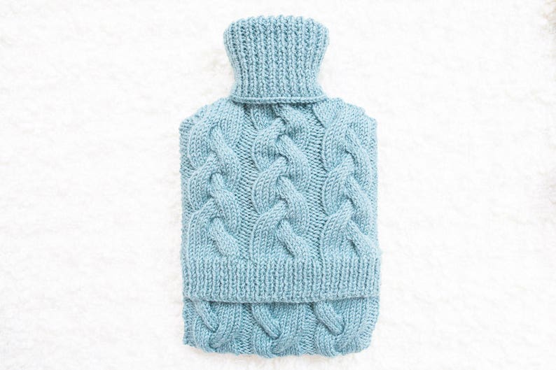 Hand Knitted Hot Water Bottle Cover / Cozy in Teal. Rustic Etsy