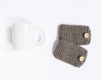 2 Knitted mug cosies, cup cosy, mug cosy, coffee cosy in dark grey. Coffee mug cosy / coffee sleeve as a coffee gift!