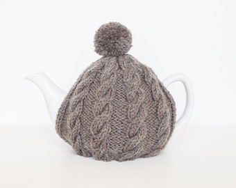 Charcoal hand knit tea cosy - Pom pom tea cosy - Wool tea cosy - Teapot cover & warmer - Vintage tea cosy - Knitted teapot cosy - Pompom