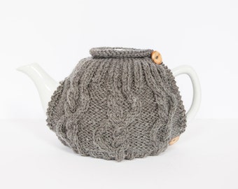 Grey hand knit tea cosy - Teapot cosy - Wool tea cosy - Teapot cover & warmer - Vintage tea cosy - Retro tea cosy - Tea lover's gift