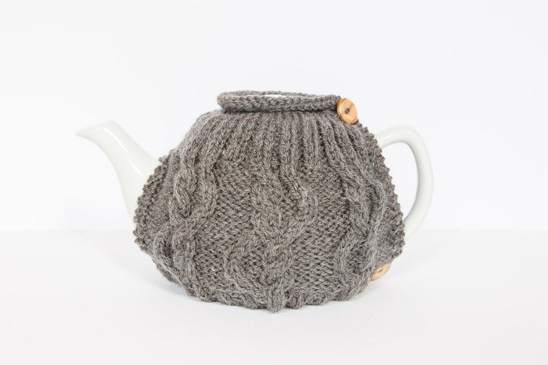 Grey hand knit tea cosy Teapot cosy Wool tea cosy Teapot cover & warmer Vintage tea cosy Retro tea cosy Tea lover's gift image 1