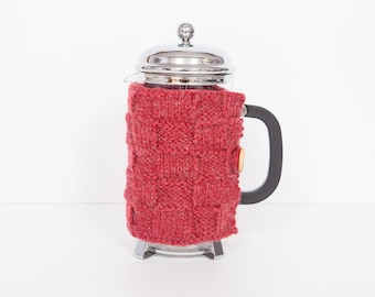Red knit coffee cosy - Cafetiere cosy - Coffee jug warmer - French press cover - Coffee press cosy - Coffee pot cosy - Coffee lover gift