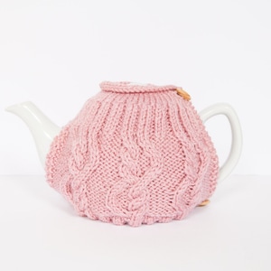 Pink hand knit tea cosy - Teapot cosy - Wool tea cosy - Teapot cover & warmer - Vintage tea cosy - Retro tea cosy - Tea lover&#39;s gift