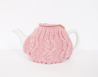 Pink hand knit tea cosy - Teapot cosy - Wool tea cosy - Teapot cover & warmer - Vintage tea cosy - Retro tea cosy - Tea lover's gift