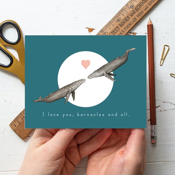 Barnacles and All. Humpback Whaley Love You. Valentine's / Anniversary / Birthday Card / Any Cute Occasion. Made in British Columbia, Canada