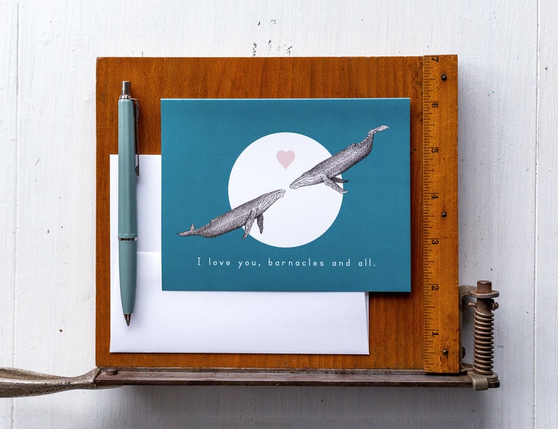 Humpback Whaley Love You Valentine/'s Anniversary Birthday Card Any Cute Occasion Barnacles and All Canada Made in British Columbia