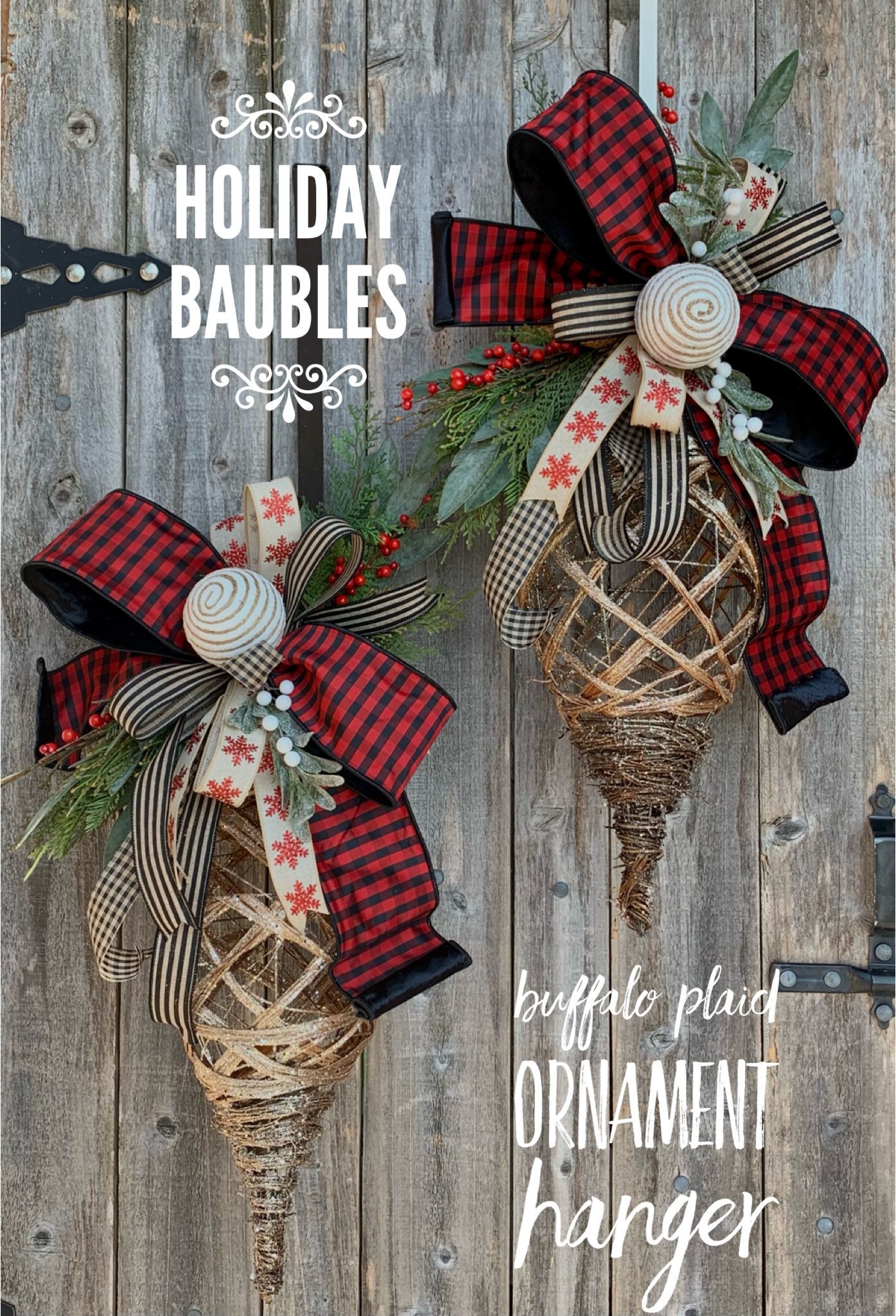 Christmas Ornament Hanger, Rustic Christmas Hanger, Buffalo Plaid