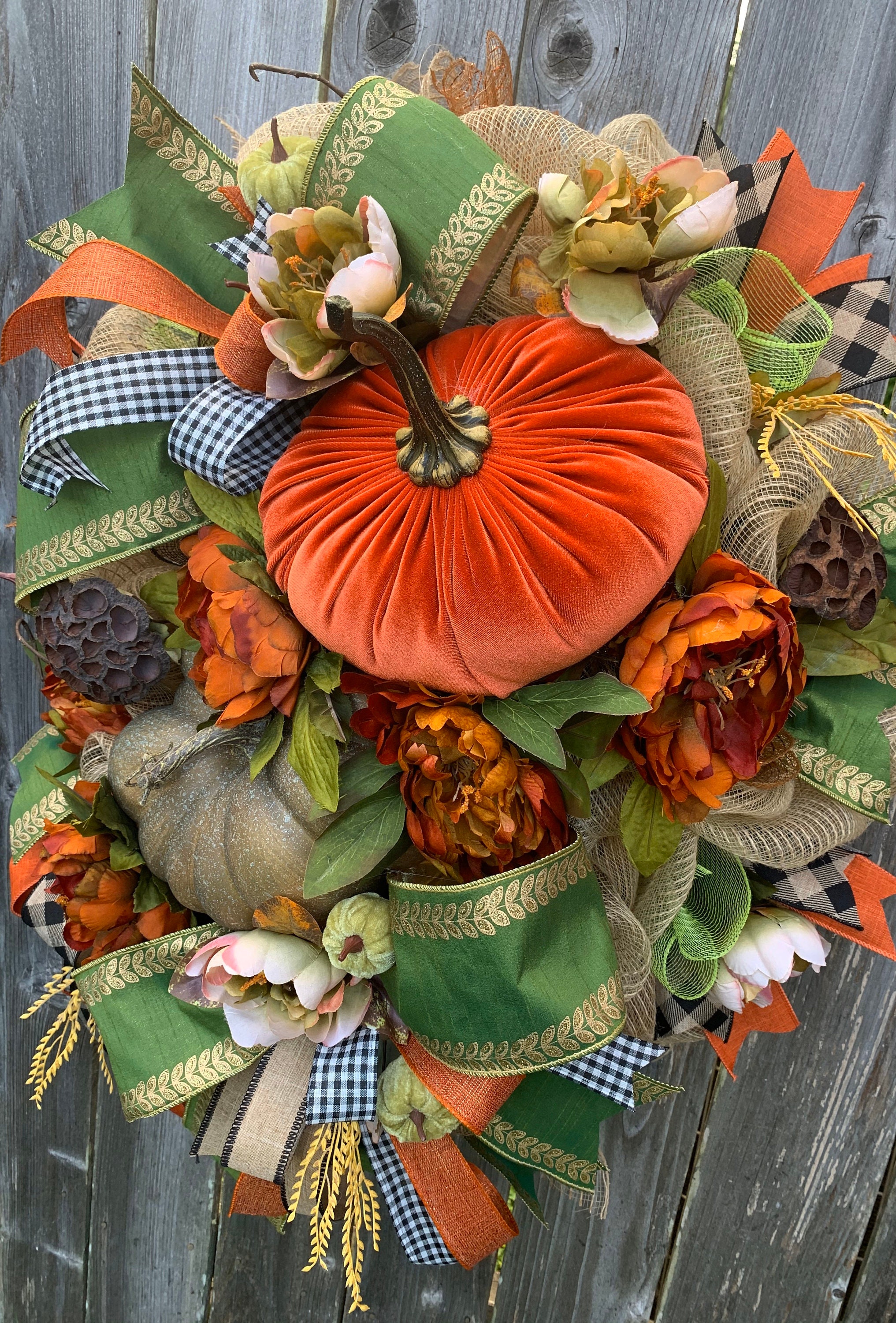 Fall Wreath, Fall Pumpkin Wreath, Velvet Pumpkin Wreath, XL Fall Wreath