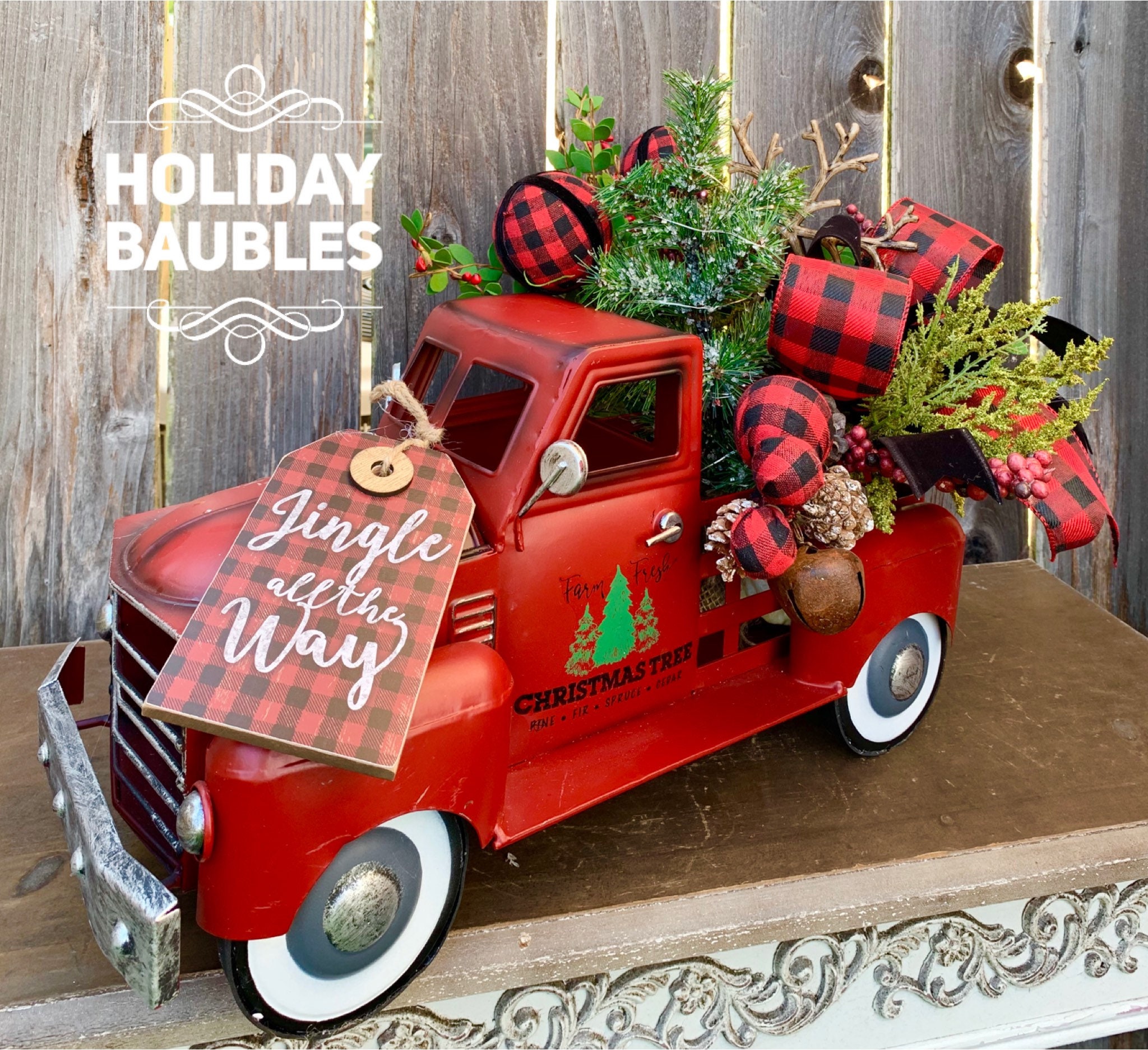 Red Truck Centerpiece Red Truck Decor Rustic Buffalo Plaid Christmas