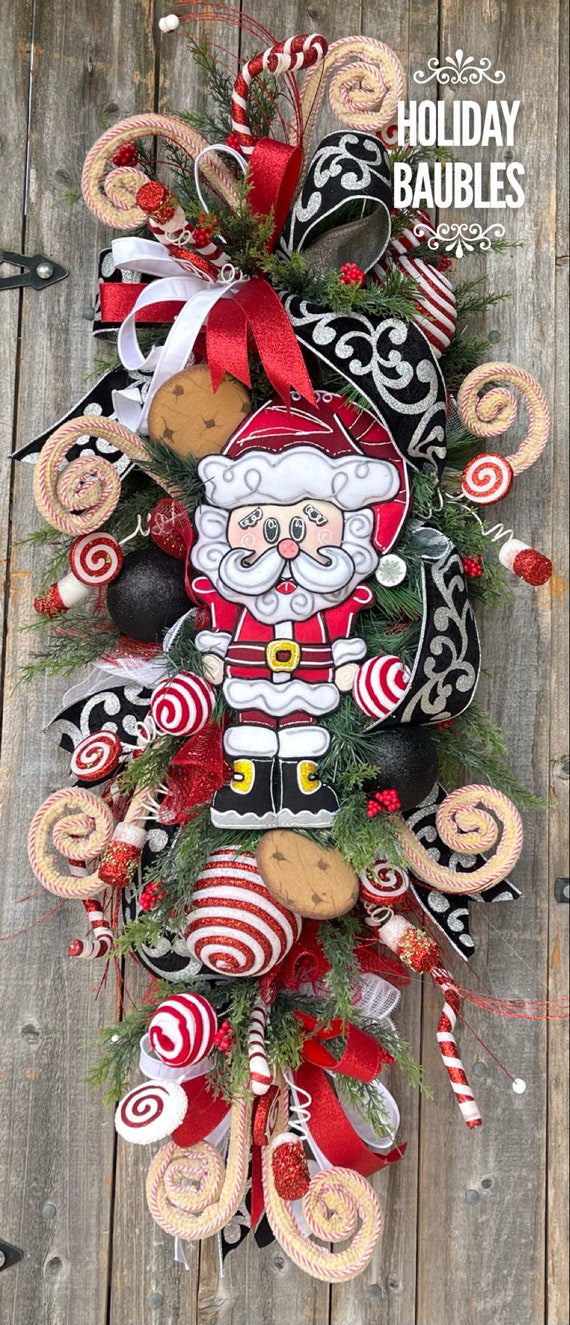 Christmas Wreath, Christmas Swag, Deluxe Christmas Wreath, Santa Wreath, Whimsy Santa Wreath, Teardrop Swag