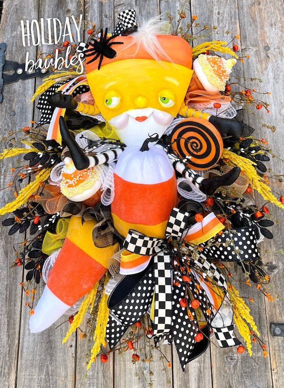 Halloween Wreath, Candy Corn Wreath, Halloween Candy Corn Wreath, Halloween Decor, Candy Corn Decor,