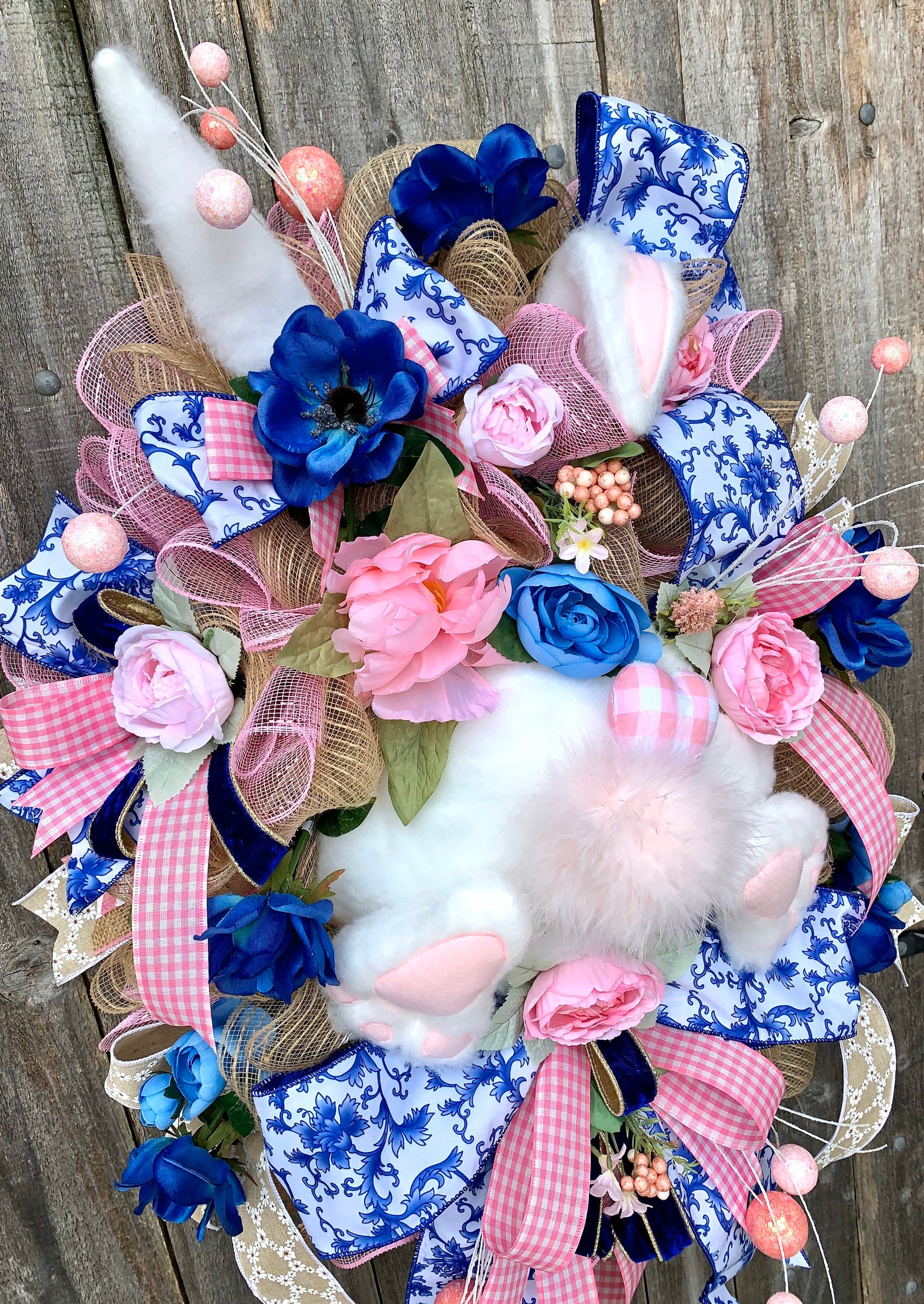 Easter Wreath, Easter Bunny Wreath, Spring Wreath, Easter Chinoiserie