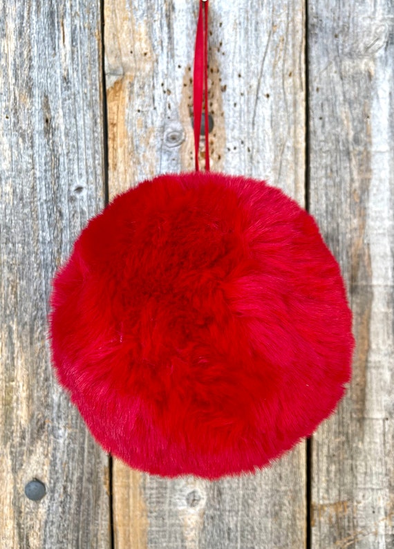 Pom Pom  Ornament , Red Pom Pom Ornament , Christmas Supplies, Red Fur Ornament
