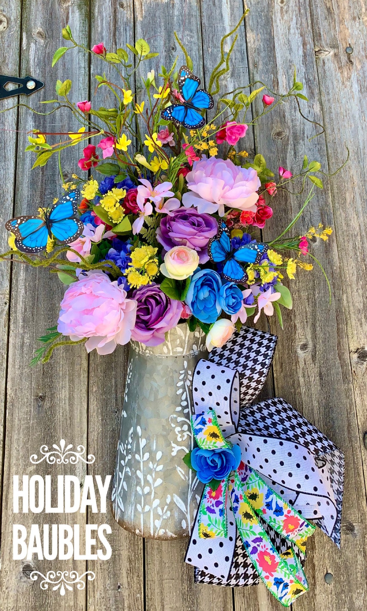 Spring Door Hanger, Spring Watering Can Wreath, Wild Spring Florals Decor, Door Hanger, Spring