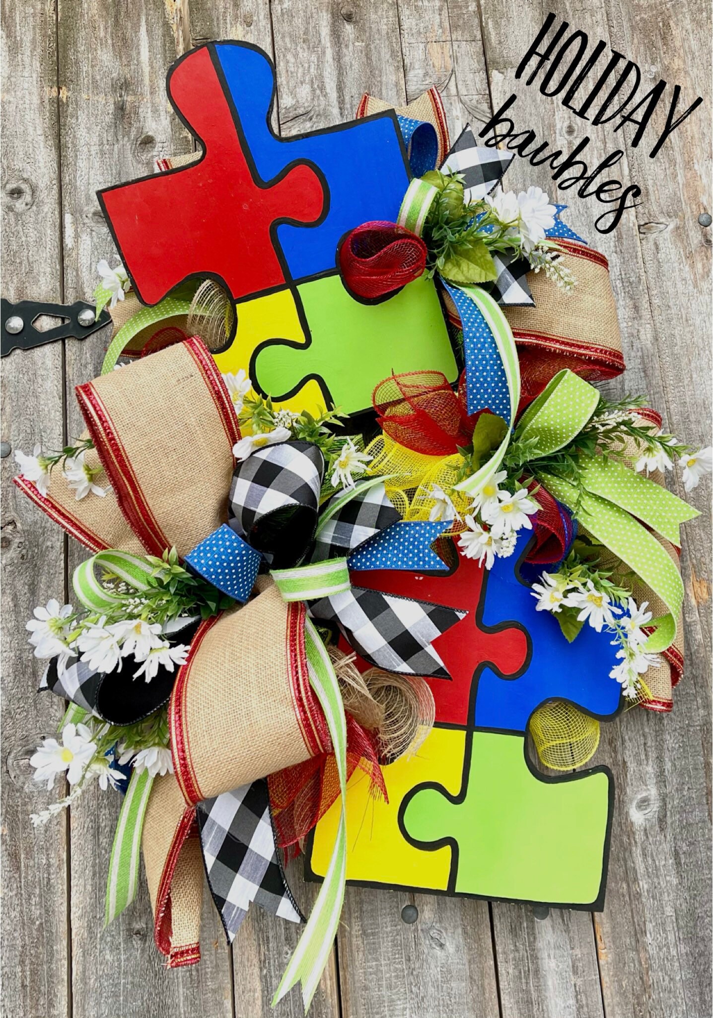 Autism Awareness Puzzle Pieces Burlap Wreath