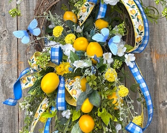 Summer Wreath, Summer Grapevine, Lemon Wreath, Summer Decor, Lemon Grapevine, Wreath, Lemon Decor